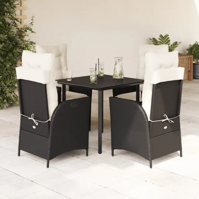 vidaXL 5-delige Tuinset met kussens poly rattan zwart, foto 2