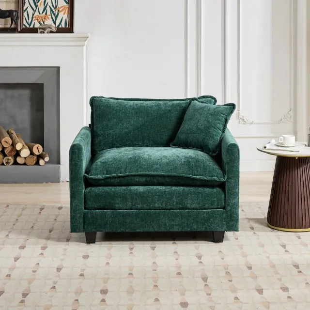 in& out door furniture Cloud sofa eenzits (hocker niet inbegrepen), moderne modulaire bank, voor woonkamer slaapkamer en appartement, comfortabel dubbellaags gevoerd zitkussen, ademend chenille-stof, Groen Groen01