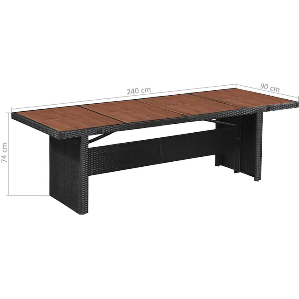 vidaXL Tuintafel 240x90x74 cm poly rattan en massief acaciahout Bruin