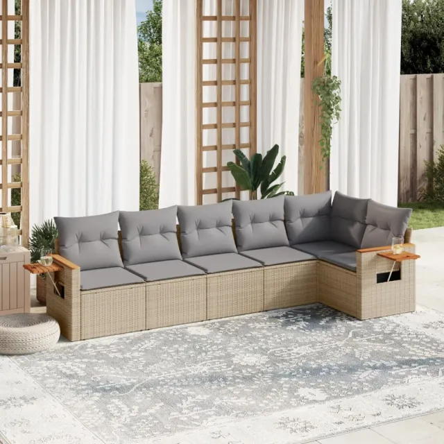 vidaXL 6-delige Loungeset met kussens poly rattan beige, foto 2