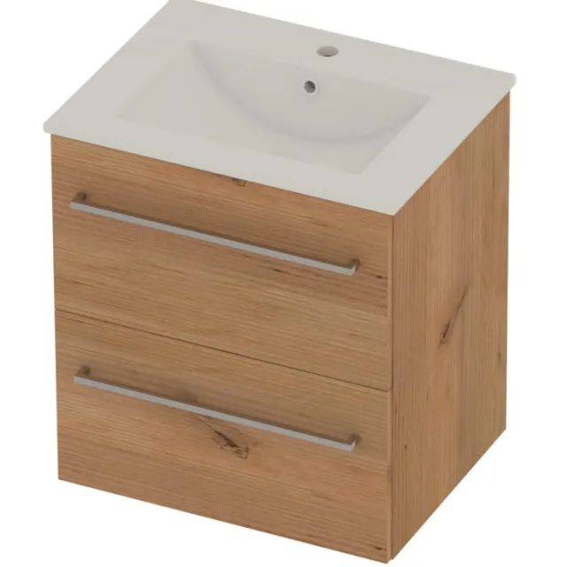 Basic-Line Coach 46 Badmeubelset Porselein 1 Kraangat Voor Grepen 60x46x62 cm Whisky Oak Glans Wit