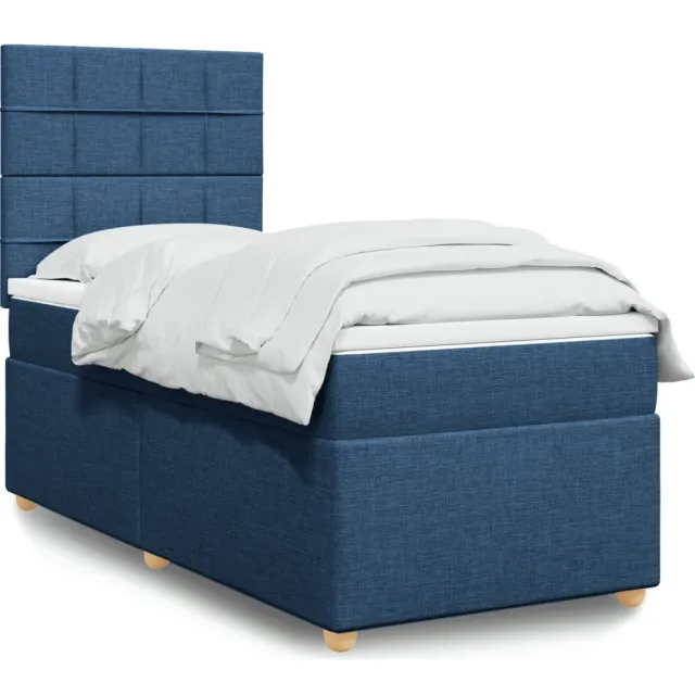 vidaXL Boxspring met matras stof blauw 90x200 cm