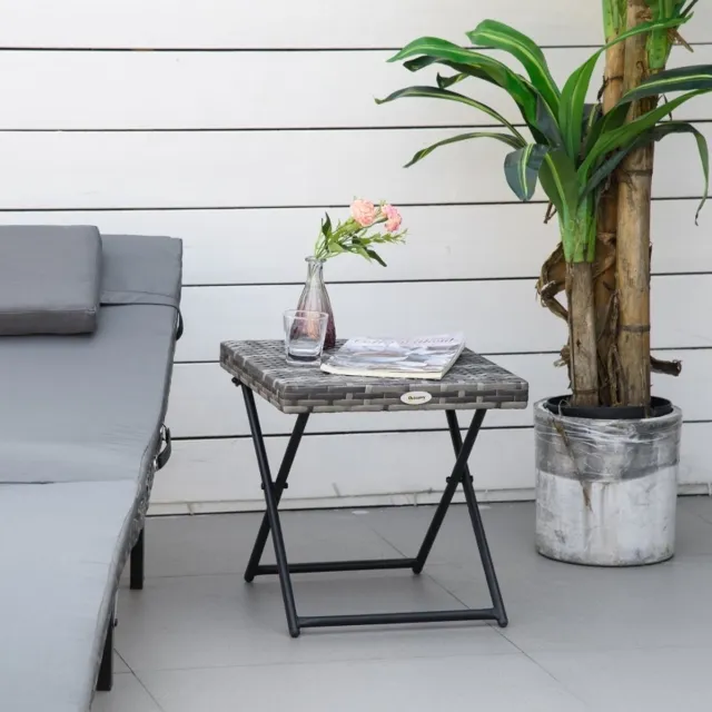 MIVRAY Tuintafel - Opklapbare Balkontafel In Rotanlook - Compact Voor Tuin En Terras - Grijs Kunststof Met Metalen Frame - 40x40x40 Cm