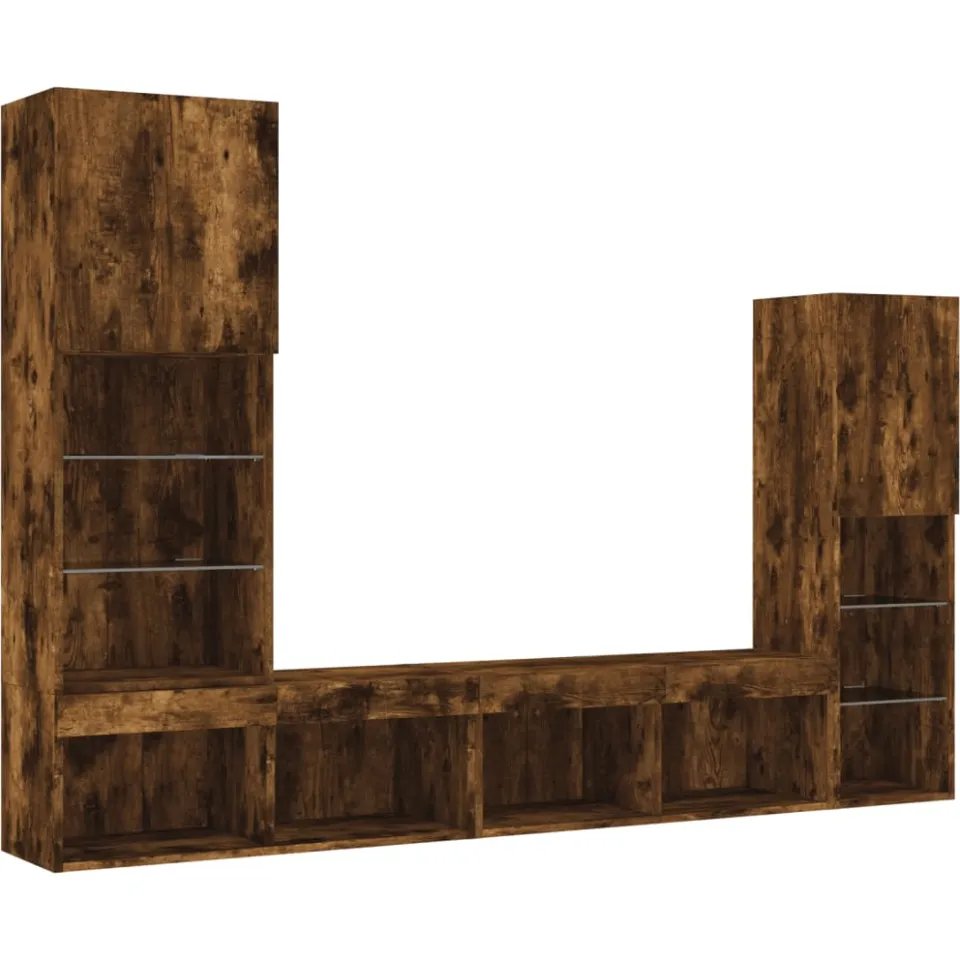 vidaXL 8-delige tv-wandmeubelset met LED bewerkt hout gerookt eiken Bruin