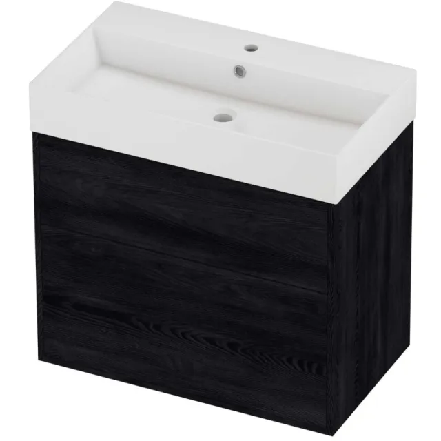Proline Zara Badmeubelset Porselein Loft 1 Kraangat Voor Grepen 80x46x78 cm Glans Wit Black Oak