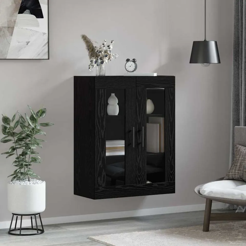 vidaXL Wandkast Zwart eiken 69.5 x 34 x 90 cm Bewerkt hout, foto 4