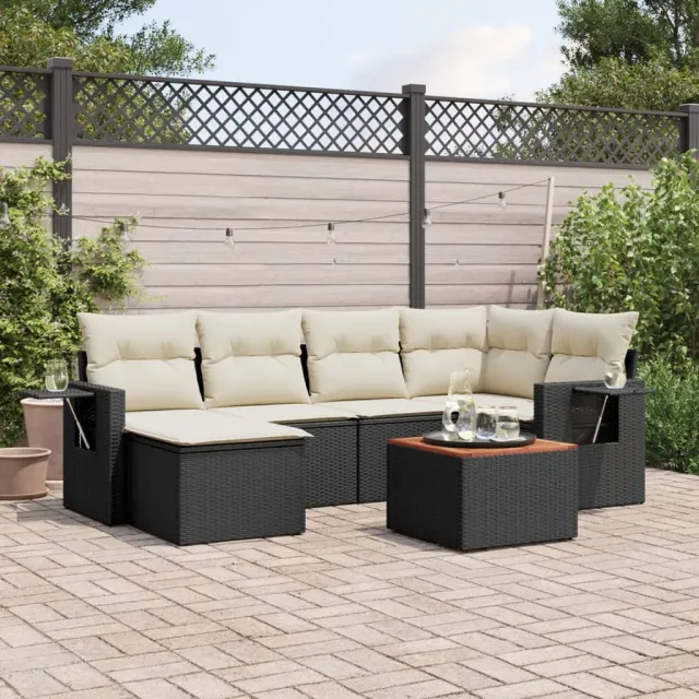 vidaXL 7-delige Loungeset met kussens poly rattan zwart, foto 2
