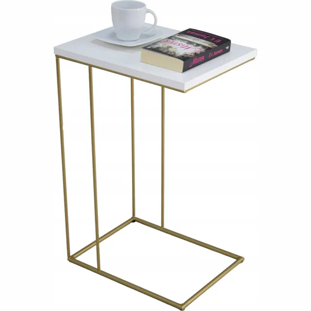 FutuStal Bijzettafel - Zwart - Bovenblad Witte Hoogglans - Goudkleurig Frame Goud;Wit