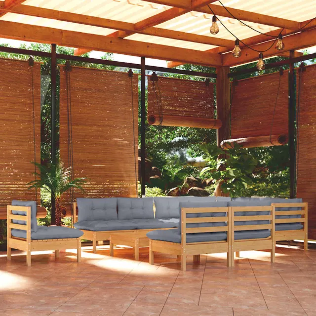 vidaXL 11-delige Loungeset met grijze kussens massief grenenhout grijs, foto 2