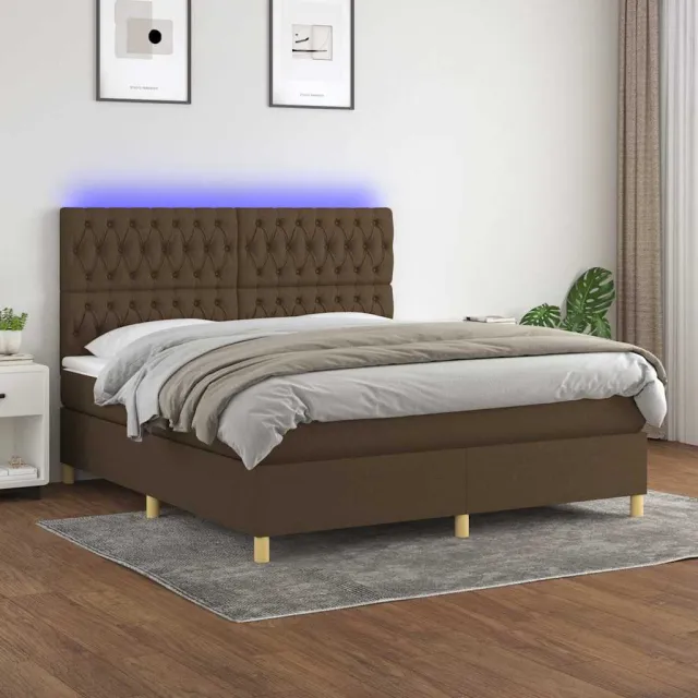 vidaXL Boxspring met matras en LED stof donkerbruin 180x200 cm bruin