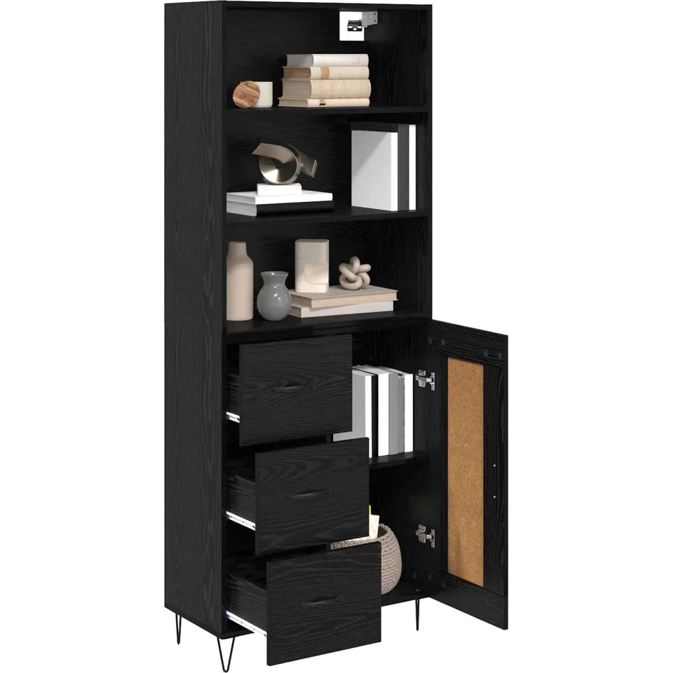 vidaXL Hoge kast 2 st Zwart Eiken 69,5 x 34 x 180 cm