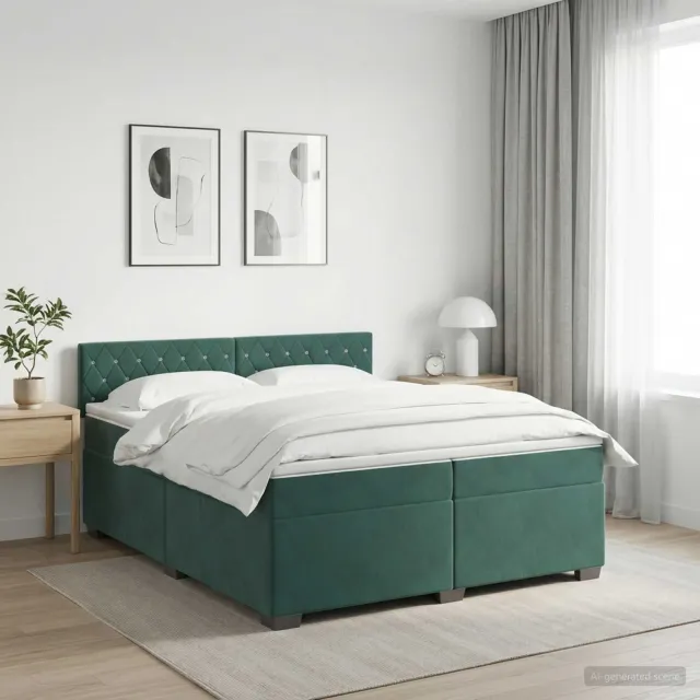 vidaXL Boxspringbed met matras Donkergroen 200 x 200 cm Fluweel