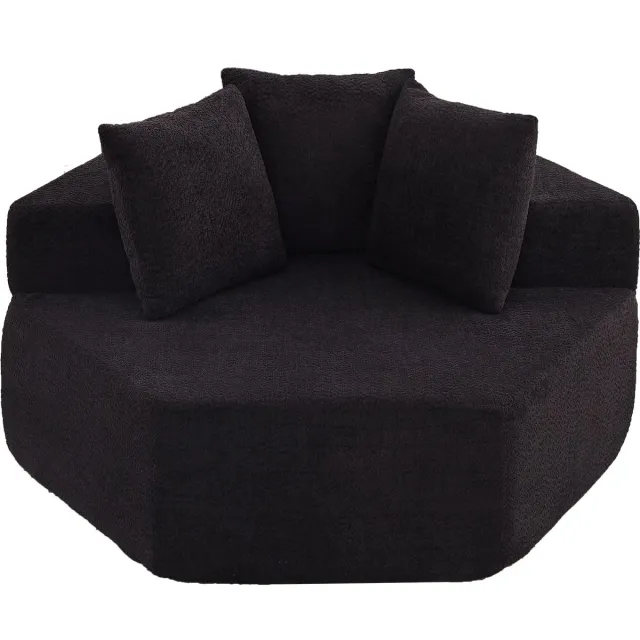 HAUSS SPOLE Fauteuil - Modulaire Hexagonale Loungestoel - Met 3 Kussens En Armleuningen - Voor Woonkamer En Lounge - Chenille Zwart