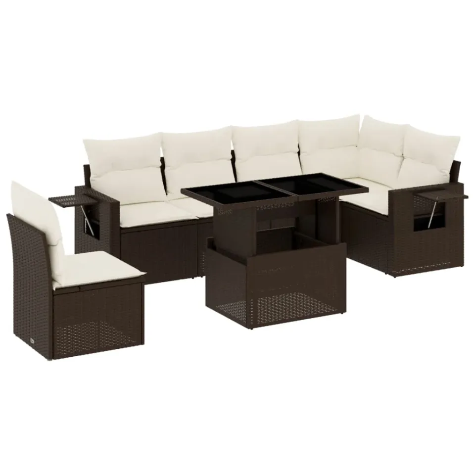 vidaXL 7-delige Loungeset met kussens poly rattan bruin