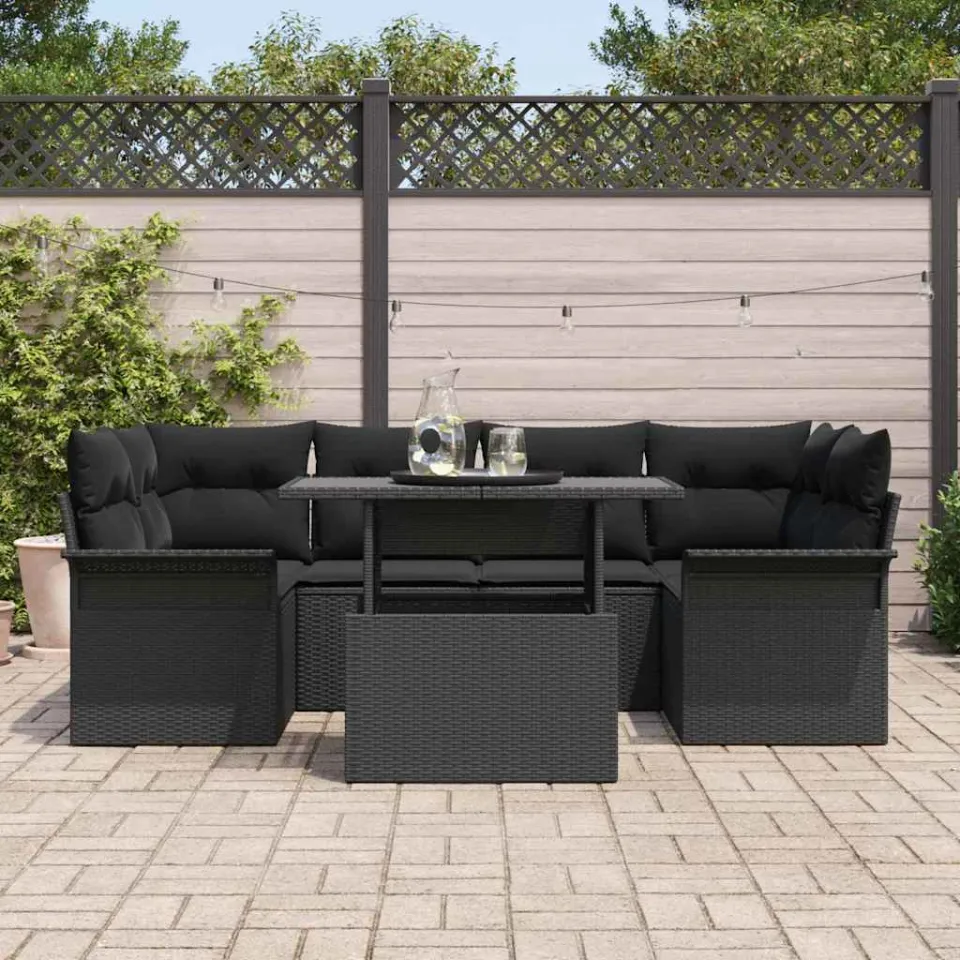 vidaXL Tuin Sofa Set 7 st Zwart poly rattan, foto 3