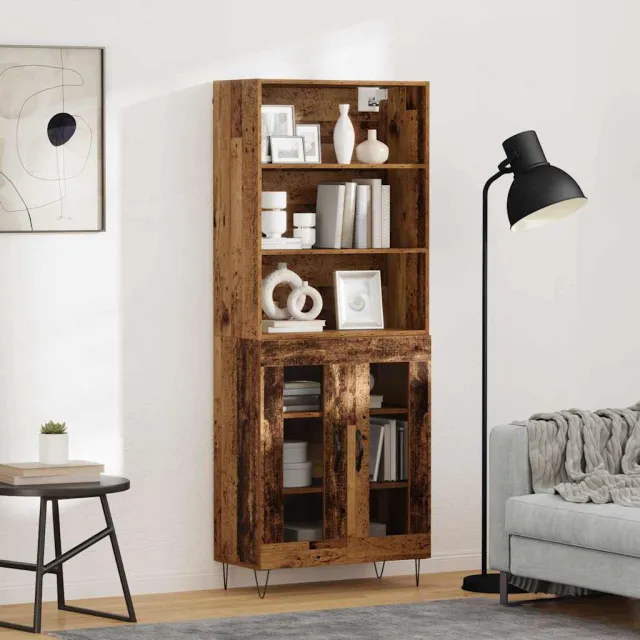 vidaXL Hoge kast 2 st Oudhout 69,5 x 34 x 180 cm Bewerkt hout en glas bruin, foto 2