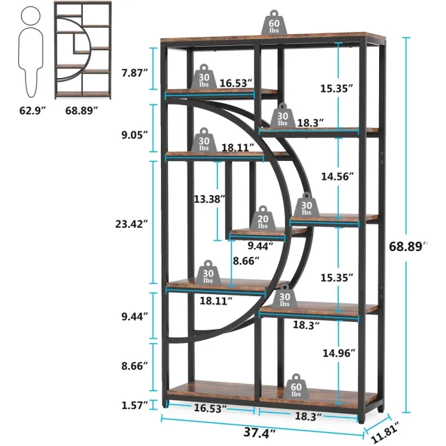 NextNovaDeals Boekenplank - 5 Lagen - Industrieel - Vrijstaand Opbergrek - Metalen Frame - Houten Planken - Woonkamer En Kantoor Donderbruin