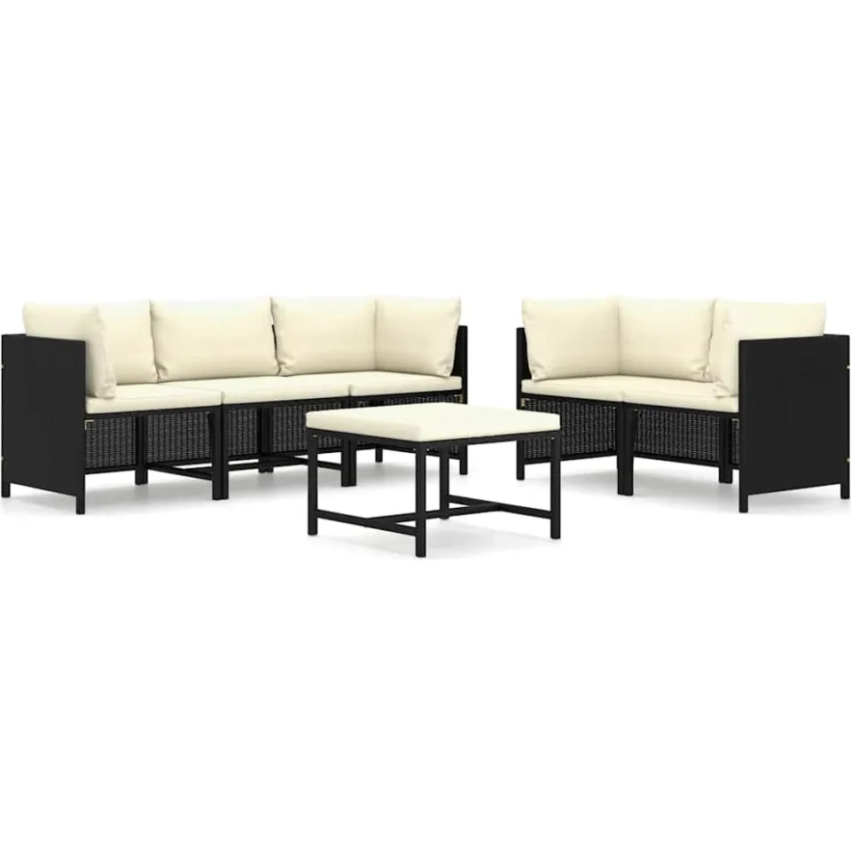 vidaXL 6-delige Loungeset met kussens poly rattan zwart, foto 4