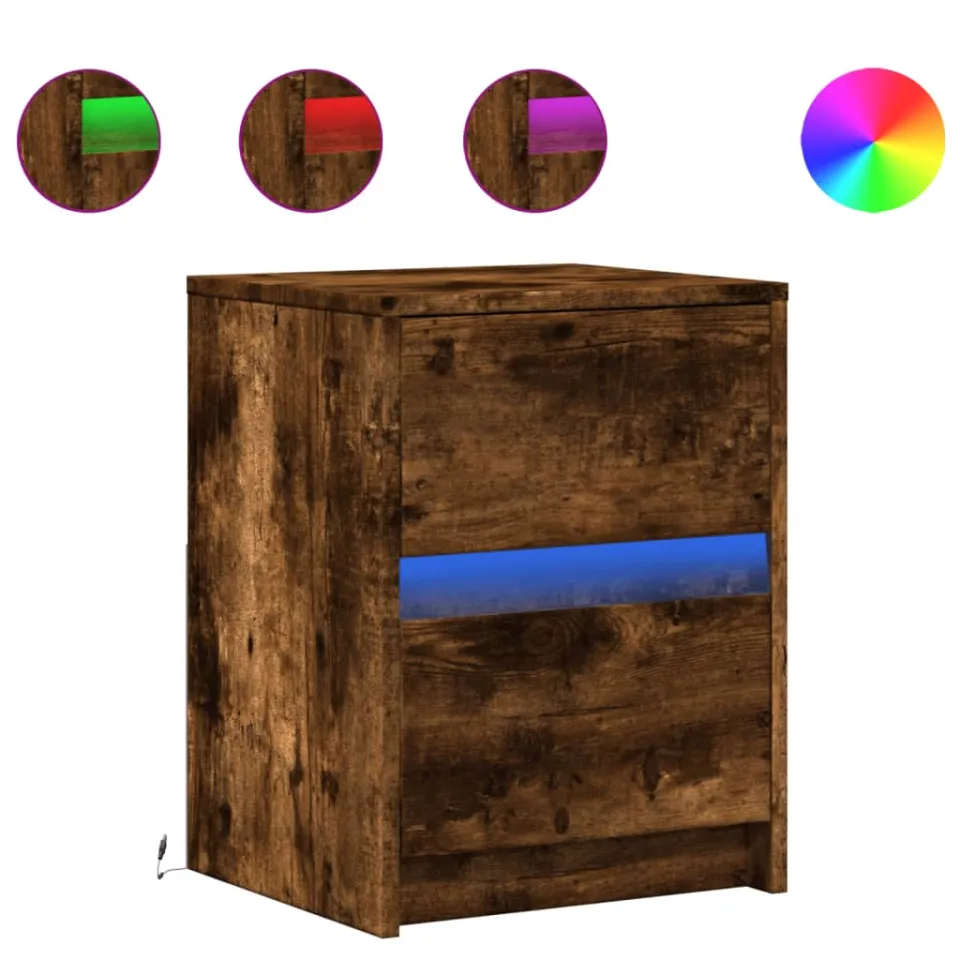 vidaXL Nachtkastjes met LED 2 st bewerkt hout gerookt eikenkleurig, foto 3