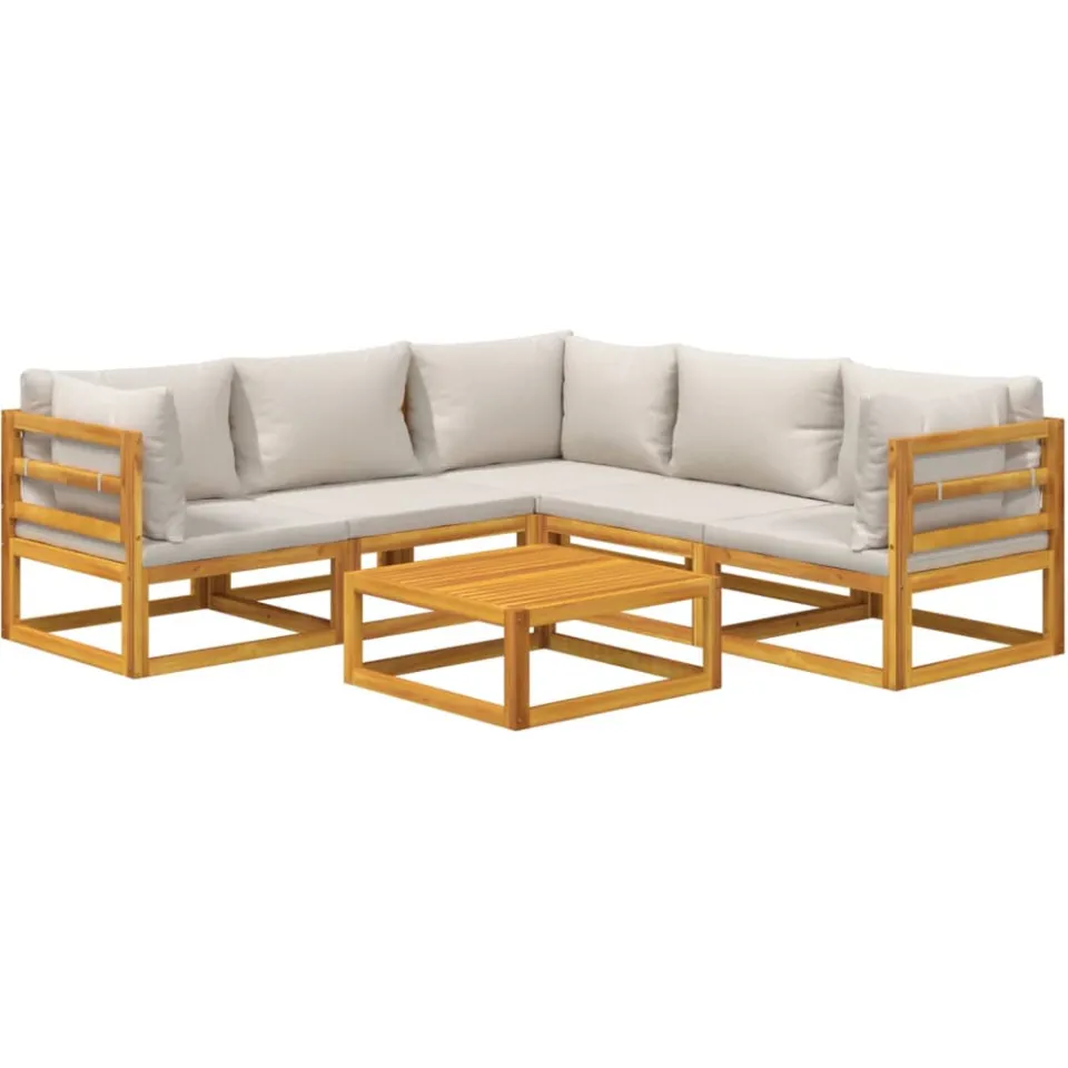 vidaXL 6-delige Loungeset met lichtgrijze kussens massief hout Bruin