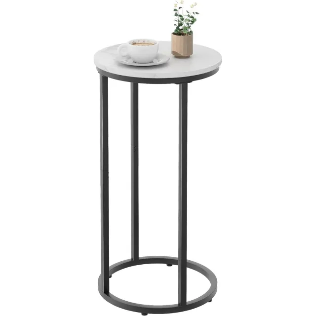 Ibenzoa Compacte en Stijlvolle Ronde Bijzettafel met Metalen Frame voor Woonkamer en Kantoor wit