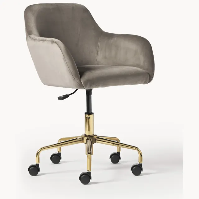 Westwing Collection Fluwelen bureaustoel Lucie Taupe, Goudkleurig