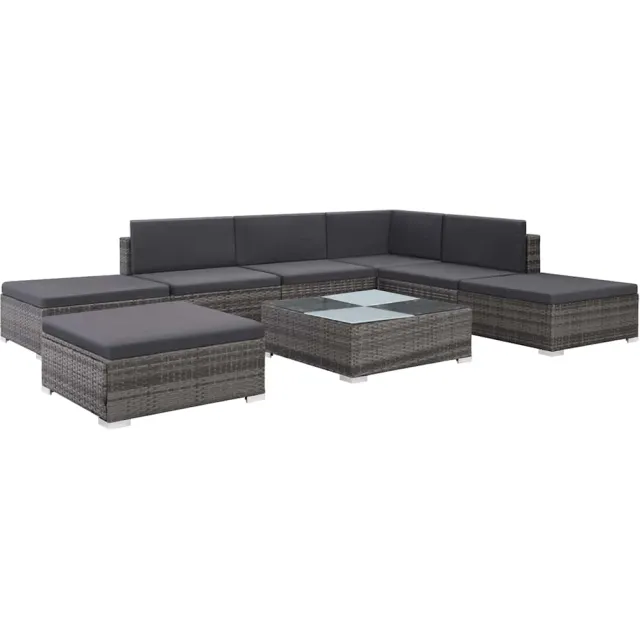 vidaXL 8-delige Loungeset met kussens poly rattan grijs
