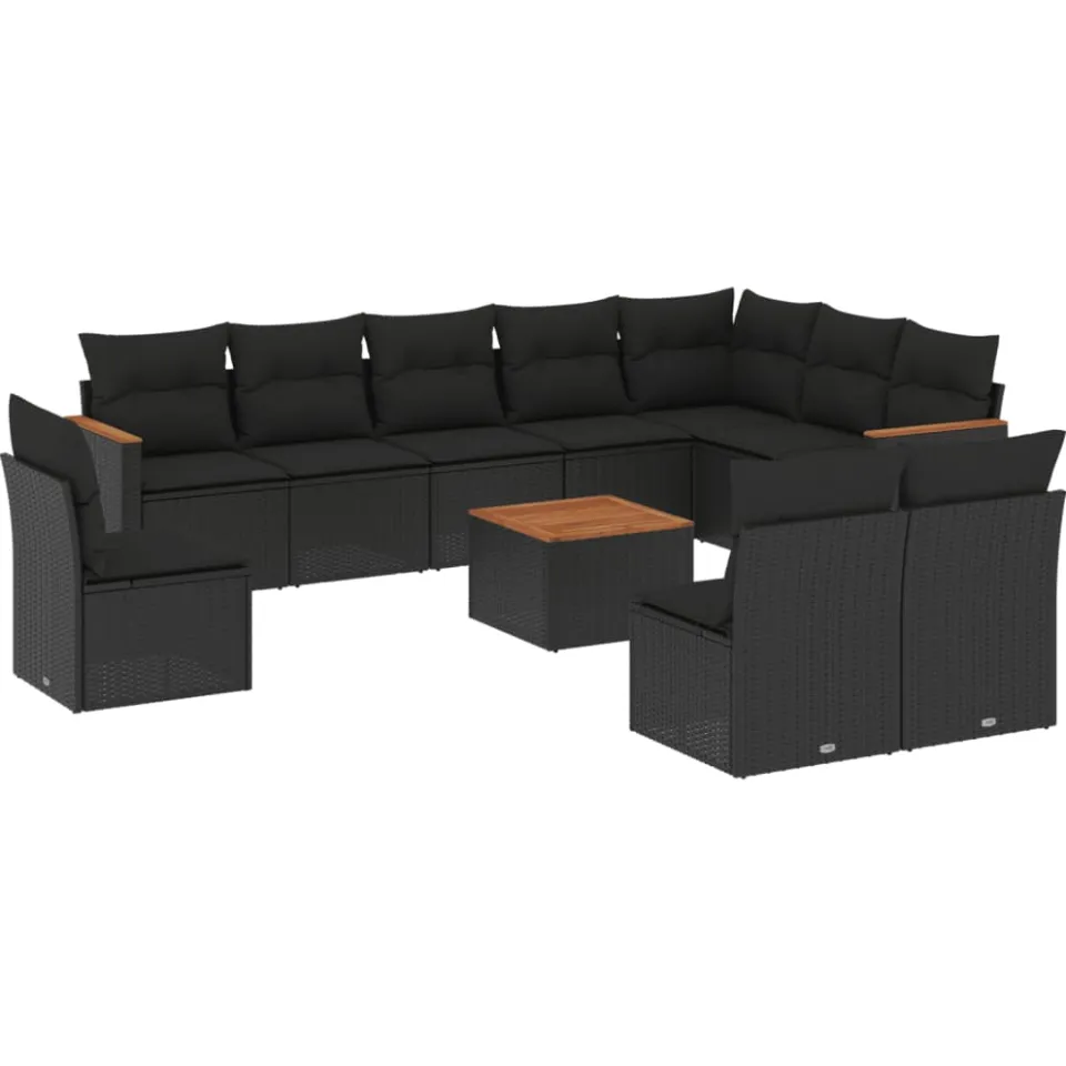 vidaXL 11-delige Loungeset met kussens poly rattan zwart, foto 3