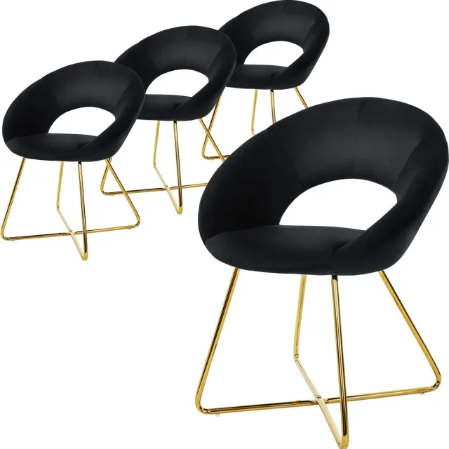 ml-design eetkamerstoelen set van 4 fluweel, zwart, woonkamerstoel met ronde rugleuning gestoffeerde stoel met goudkleurige metalen poten ergonomische eettafelstoel keukenstoel kuipstoel kaptafelstoel