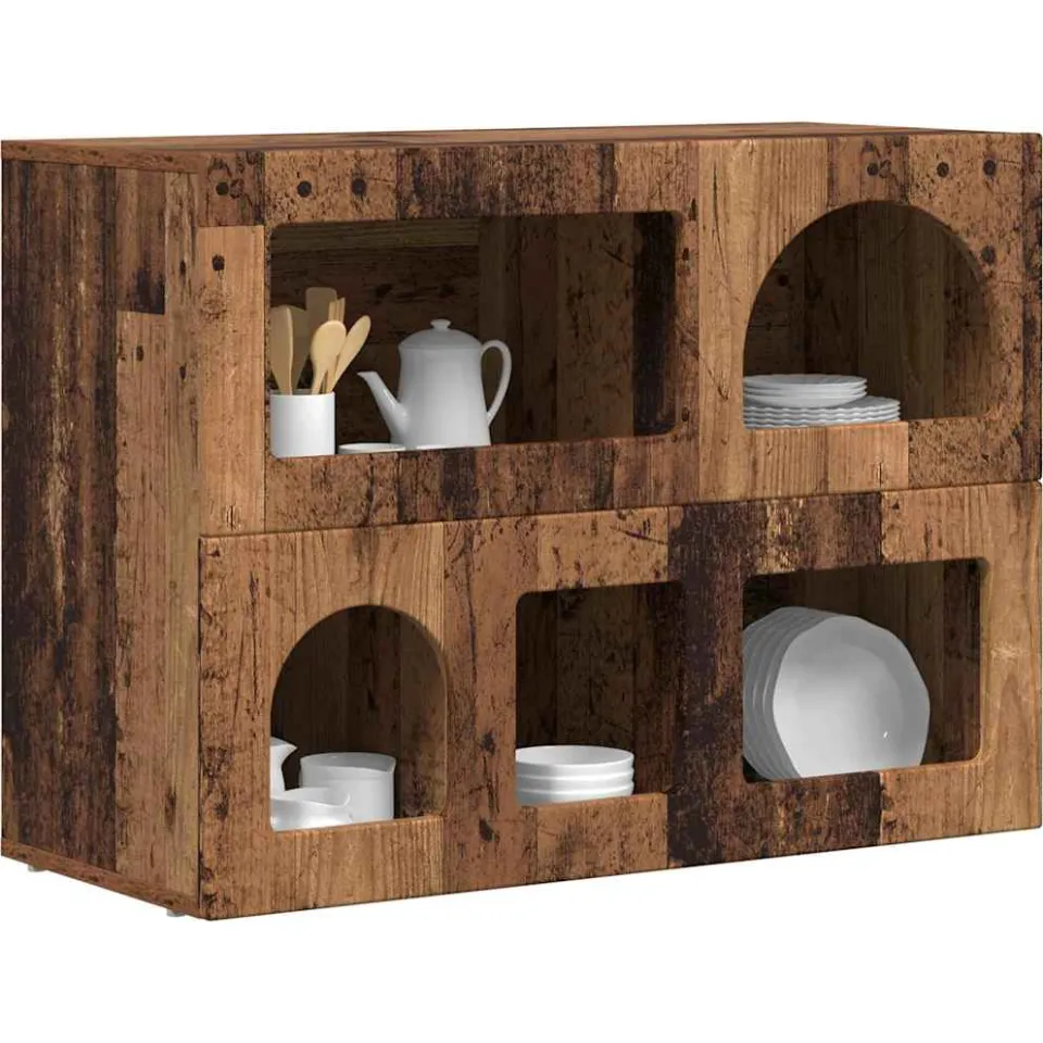 vidaXL Dressoir ELST Oudhout 80,5 x 35 x 59 cm Bewerkt hout Bruin