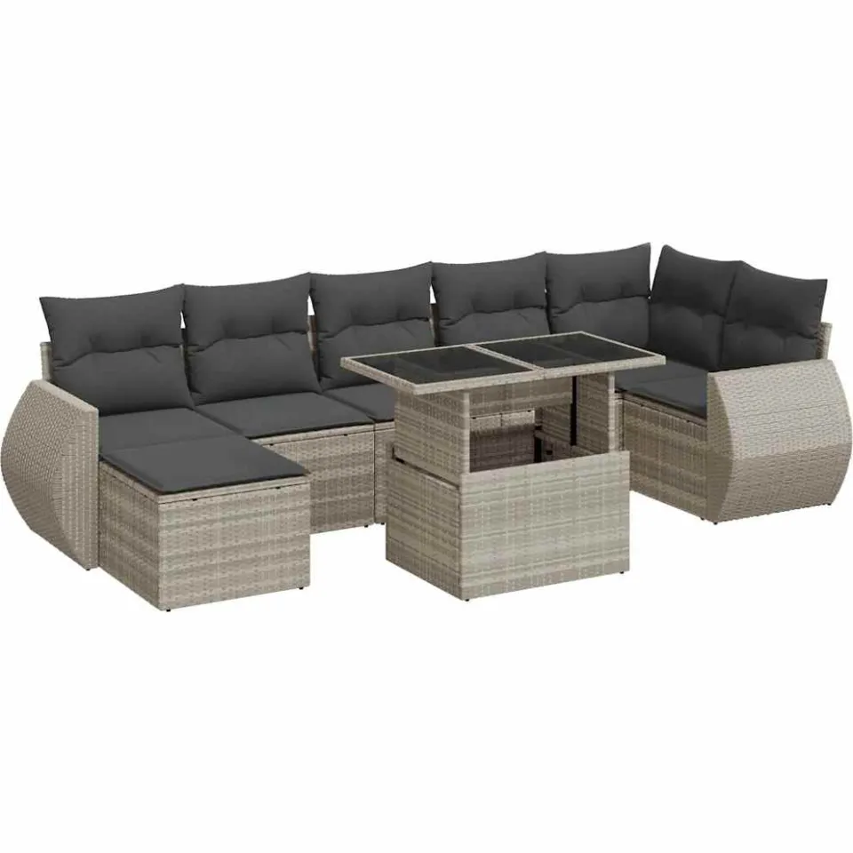 vidaXL 8-delige Loungeset met kussens poly rattan lichtgrijs grijs, foto 3