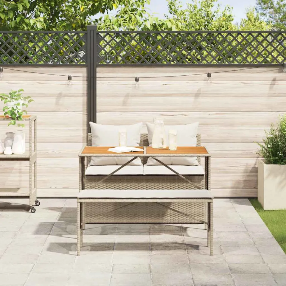 vidaXL 3-delige tuinset met kussens, beige polyrotan, foto 2