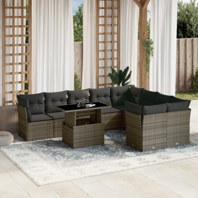 vidaXL 10-delige Loungeset met kussens poly rattan grijs, foto 2