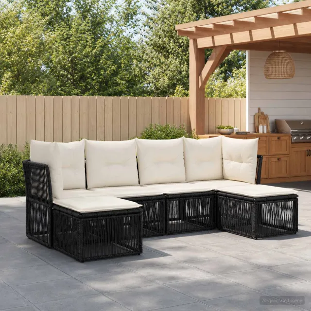 vidaXL Tuinbankenset 6 st 6-zits Zwart poly rattan, foto 2