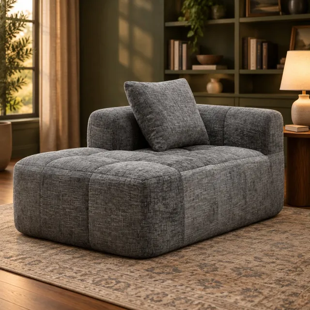 WUVRIE Chaise longue 158x90x60 cm - Met kussen, zijvakken en zonder montage - Grijs