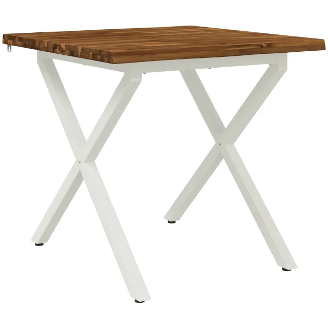 vidaXL Eettafel - met - levendige - rand - 60 - x - 55 - x - 75 - cm - Massief - Acacia - Hout Natuurlijk en Wit