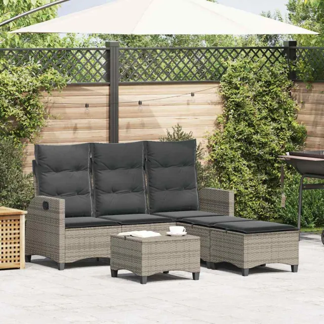 vidaXL 3-delige Tuinbankstel met kussens L-vormig poly rattan grijs, foto 2