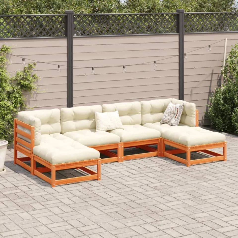 vidaXL 6-delige Loungeset met kussens massief grenenhout wasbruin bruin, foto 2