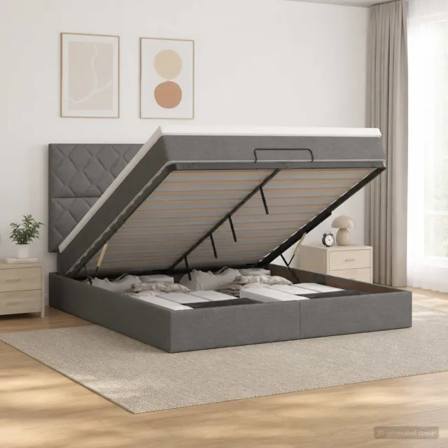 vidaXL Ottoman bed met matras Donkergrijs 160 x 200 cm Stof