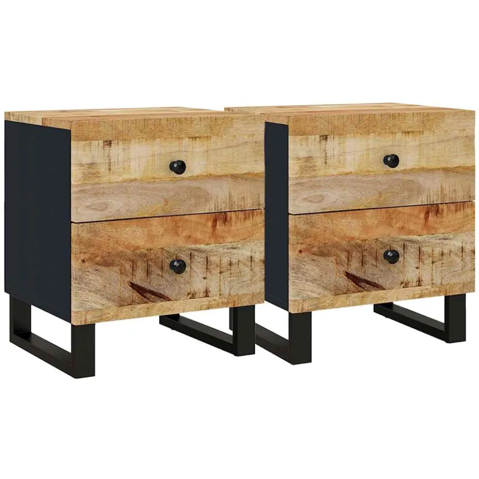 vidaXL Nachtkastjes 2 st 40x33x46 cm massief mangohout zwart