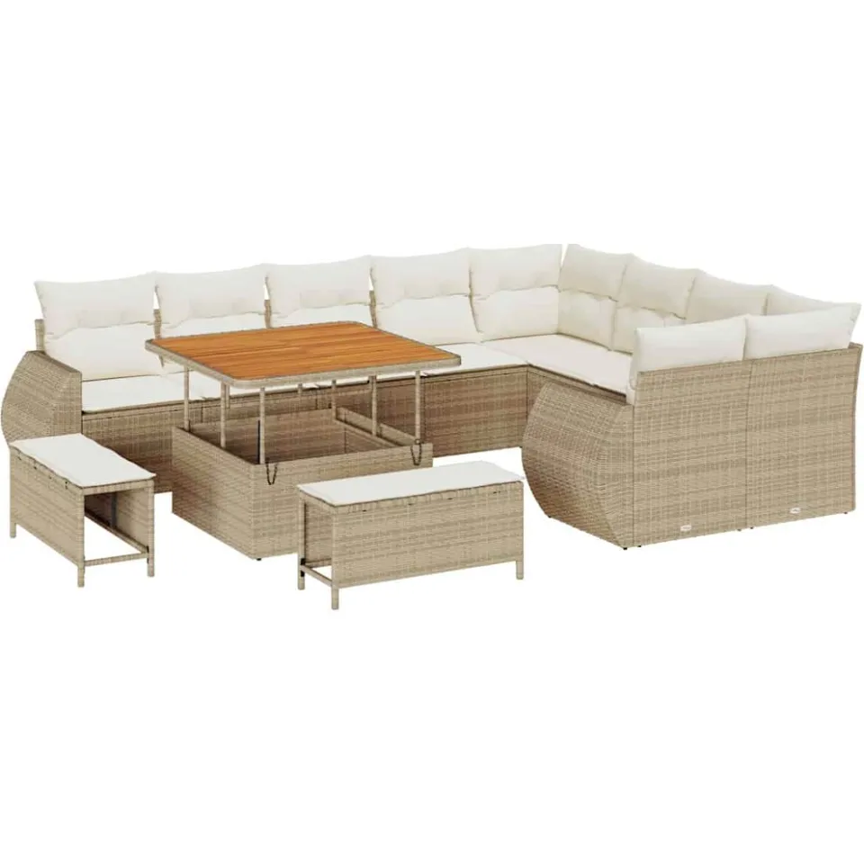 vidaXL Tuinbankenset 12 st Beige poly rattan