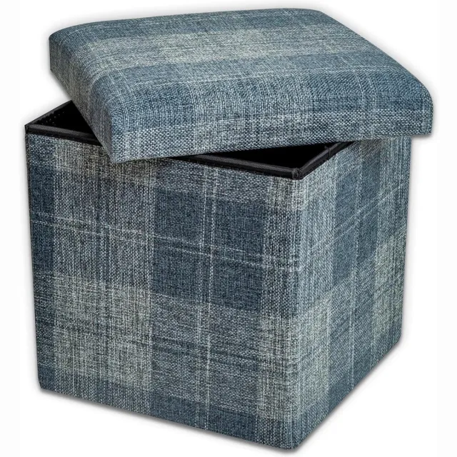 PolkaHome Zitzak van stof 30 x 30 cm met strepenpatroon - Robuuste en elegante opvouwbare opbergkruk - Woonkamer slaapkamer kruk ruimtebesparend grijs