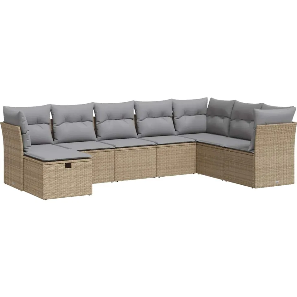 vidaXL 8-delige Loungeset met kussens poly rattan beige, foto 3