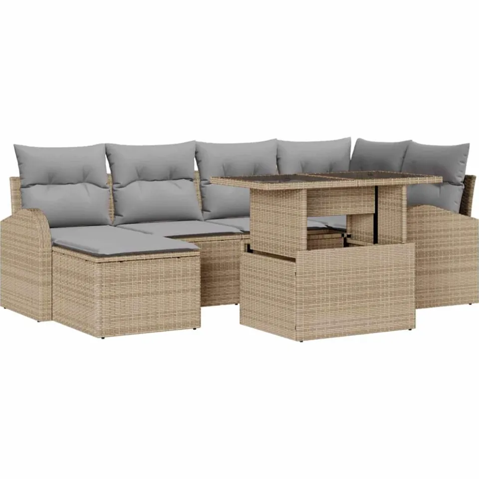 vidaXL Tuin Sofa Set 7 st Beige Poly riet