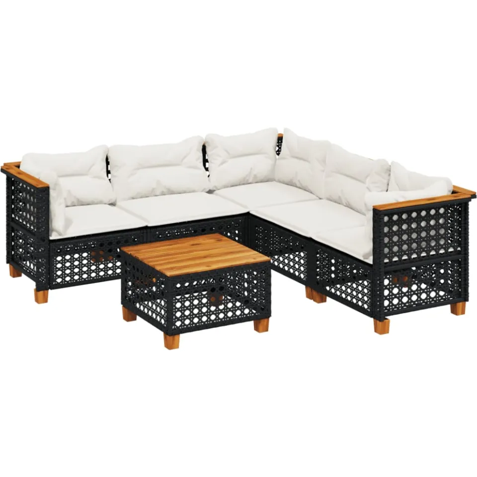 vidaXL 6-delige Loungeset met kussens poly rattan zwart