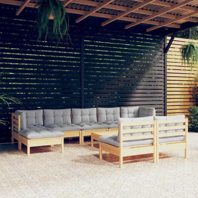 vidaXL 10-delige Loungeset met grijze kussens grenenhout grijs, foto 2