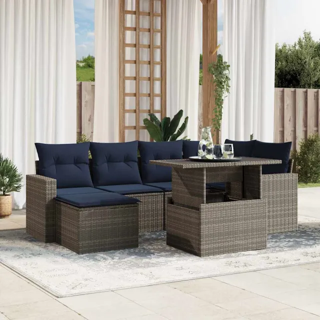 vidaXL 7-delige tuinbankset met kussens, grijs polyrotan, foto 2