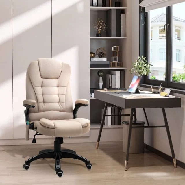 DESMIU Bureaustoel 68 x 72 x 120 cm - Massage En Verwarming - Verstelbare Zithoogte En Kantelbare Rugleuning - Bruin Polyester