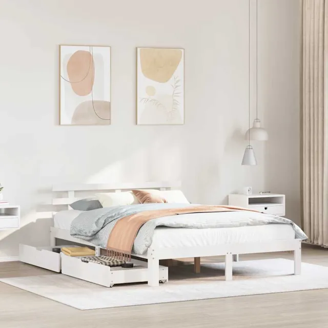 vidaXL Bedframe met lades massief grenenhout wit 140x200 cm