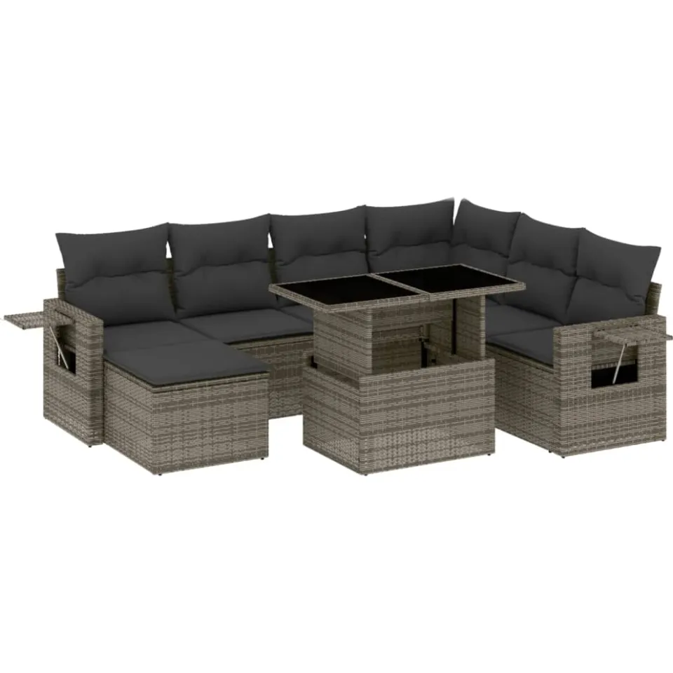 vidaXL 8-delige Loungeset met kussens poly rattan grijs, foto 3